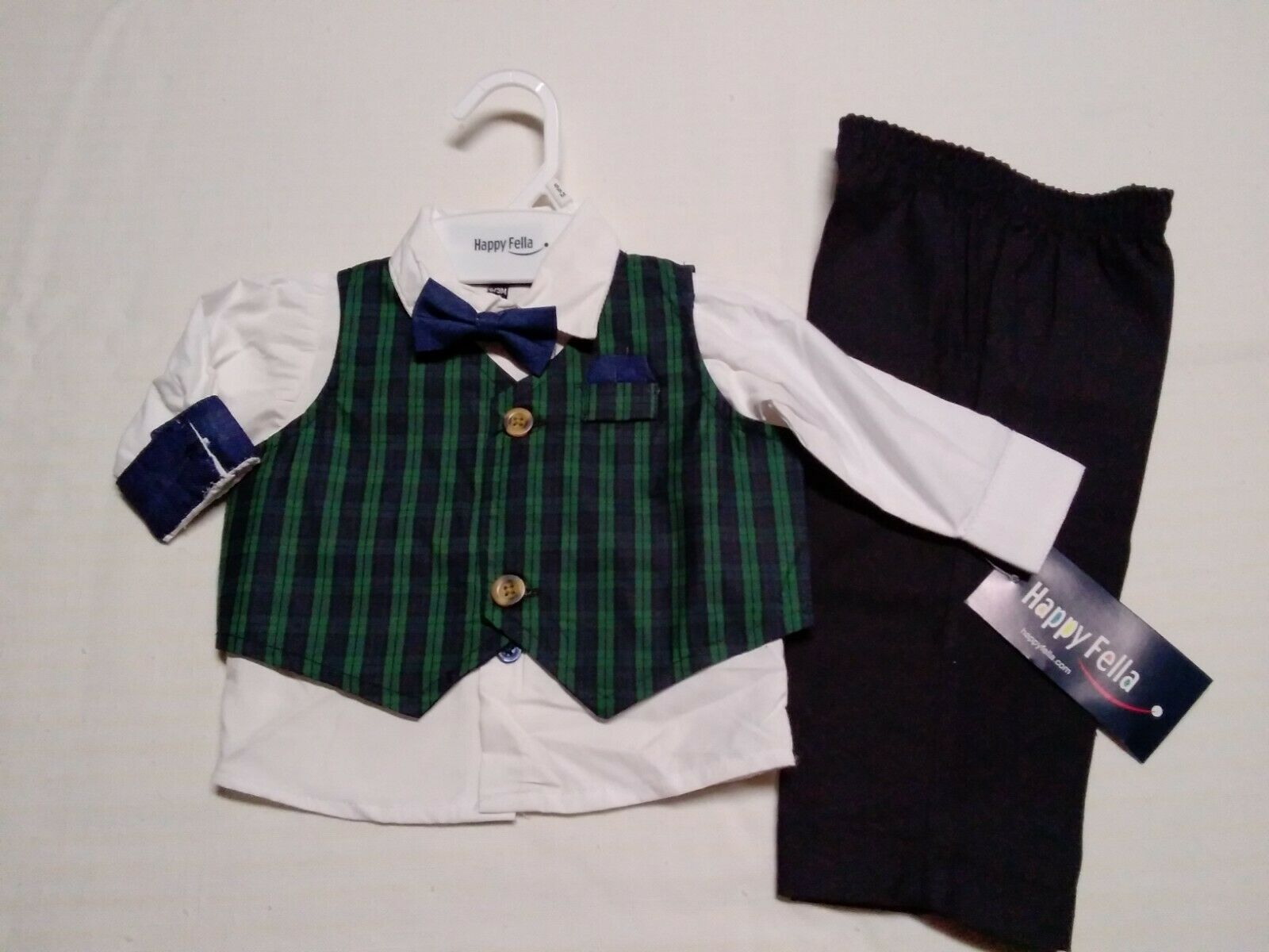 Happy Fella  4-pc Suit Set  Baby Boys 6/9mo  Vest,shirt,bow Tie,pants  Navy  Nwt