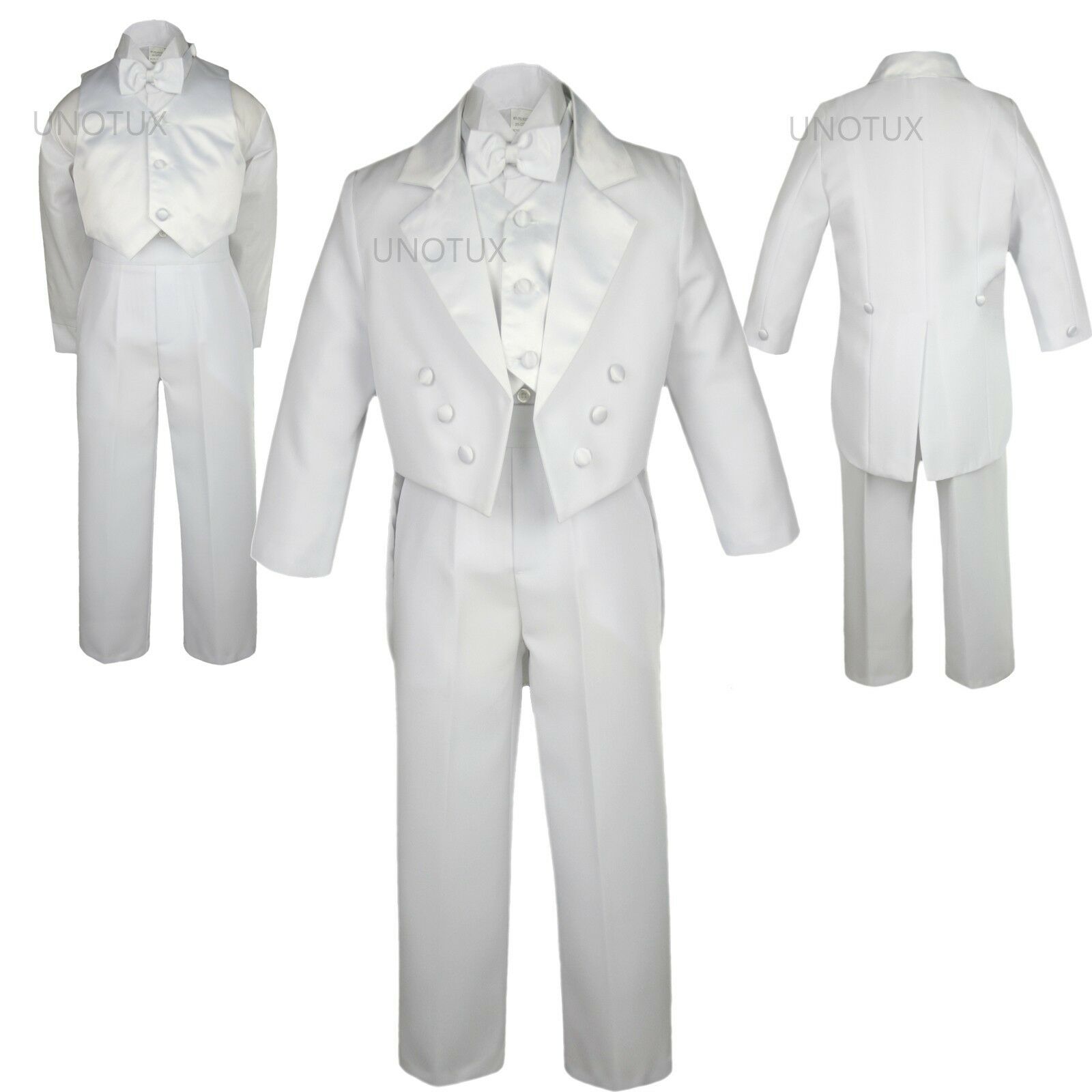 Infant Toddler Boy Formal Bow Tail Tuxedo Suit White Wedding Birthday Party S-20
