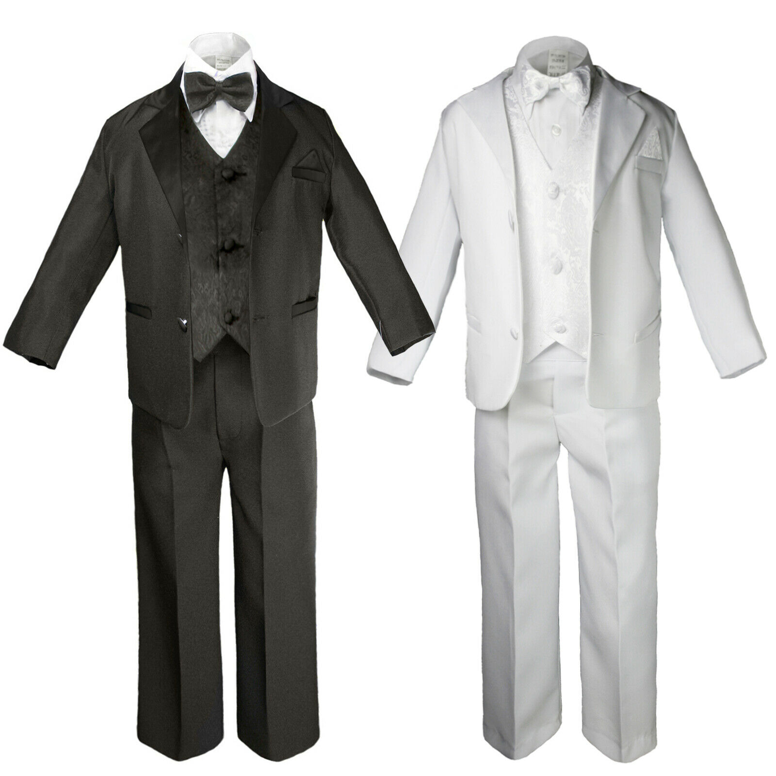 New Black White Infant,toddler,boy Formal Part  5pc Tuxedo Suit Paisley Vest