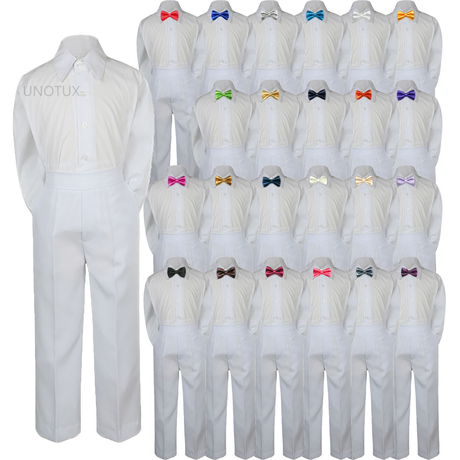Baby Toddler Kid Boys Wedding Formal 3pc Set Shirt White Pants Bow Tie Suit S-7