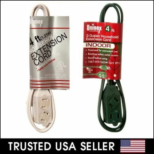 4ft 6ft 9ft 12 Household Power Extension Cord Cover 2 Prong 3 Outlet White Green