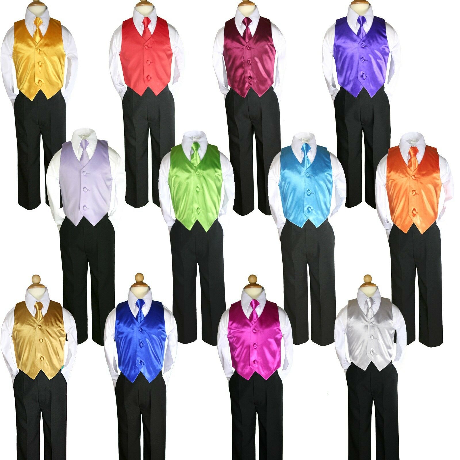 4pc Boys Teen Infant Toddler Kid Wedding Formal Party Vest Necktie Set Suit S-20